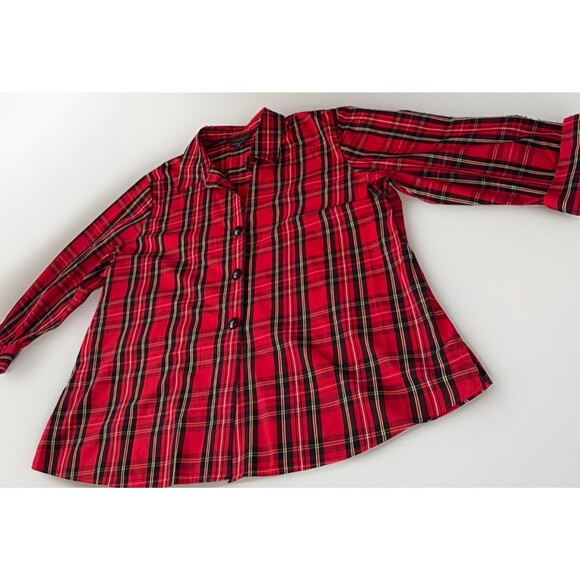 Foxcroft Wrinkle Free Shaped Fit Shirt Womens 24W Black Red Plaid Button Up - Picture 3 of 8